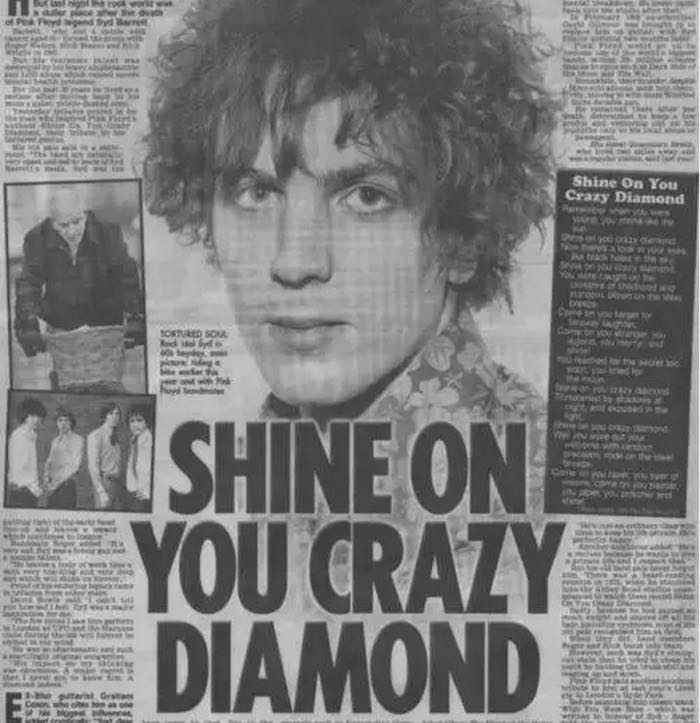 他是第一个完成太空旅行的摇滚者，缔造了PinkFloyd——永远闪耀的钻石，Syd Barrett