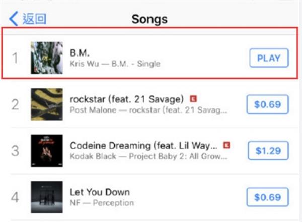 吴亦凡新单上线四小时iTunes总榜第2位，Hip-Hop分榜第1位